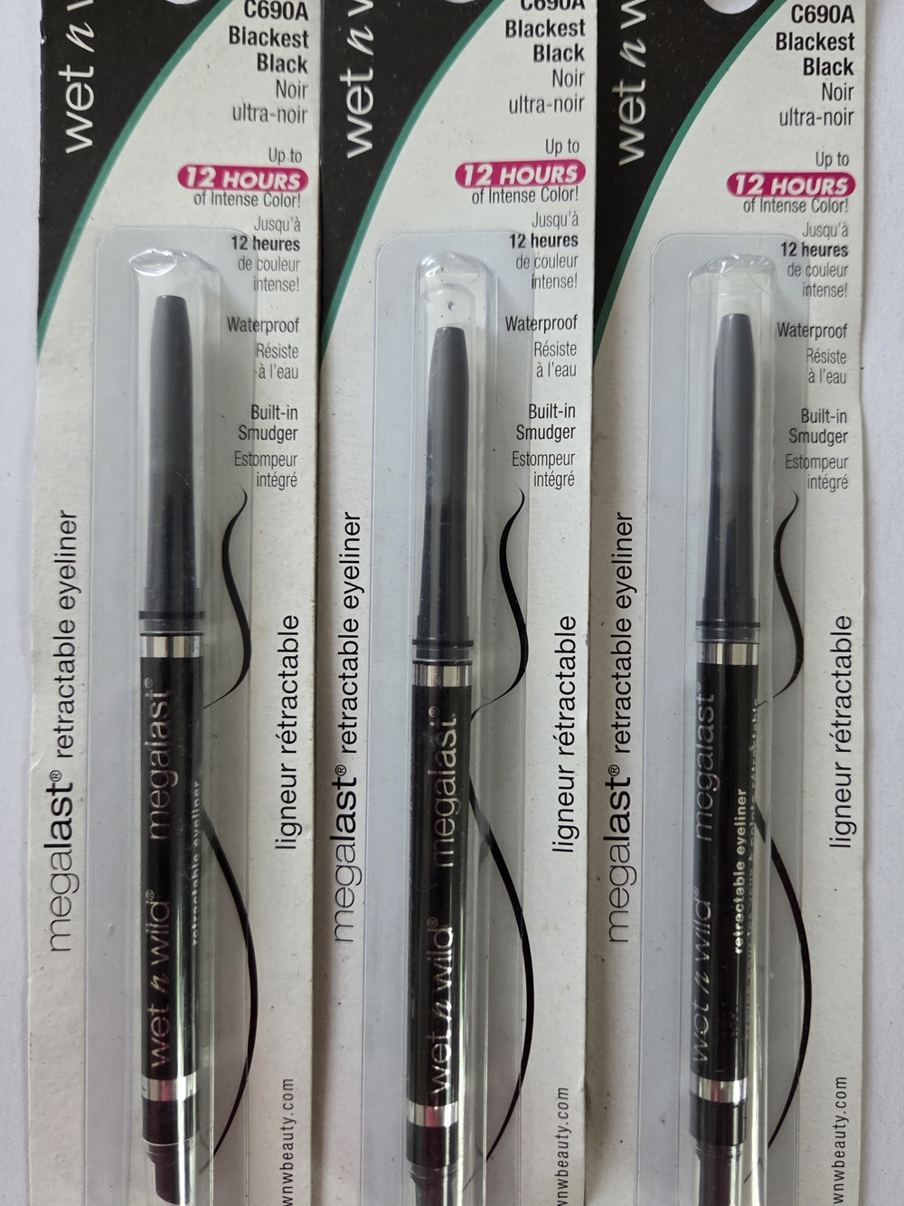 Wet n Wild Megalast Waterproof Eyeliner Pemcil - Blackest Black (Pack of 3)